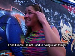 Elisa Tiger pounded hard in doggystyle in public with real big tits and small tits bouncing
