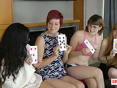 four Nerdy women Expose their wild Side during a Game of Highest Card Wins