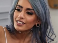 Tanned Girl With Blue Hair Getting Nailed By Her Boyfriend