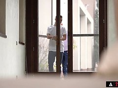 お尻, アスtoマウス, ブロンド, フェラチオ, ダブル開発, Hd, 淫乱熟女, 三人