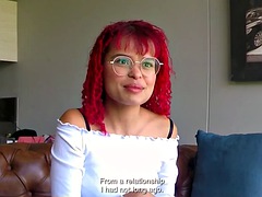 Cute 18 year old amateur latina redhead close up and cumshot casting