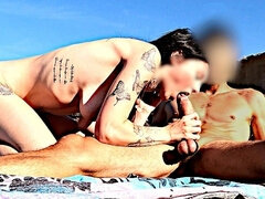 Leie, Strand, Schlampe, Spermaladung, Schwanz, Flashen, Handjob, Italienisch