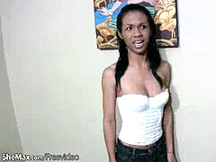 sexy japanese ladyboy is doing striptease before blowjob