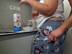 Hot sex at the kitchen with busty plumper