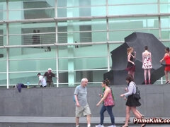 緊縛, 変態, 茶髪の, フェティッシュ, グループ, アウトドア, 公共, のぞき