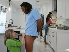 Ebony Mom Catches Blonde SLut Sucking off her Cheating Hubby - MILF Busts Sneaky Kitchen Blowjob - Naomi Foxxx