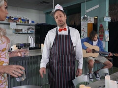 最高, アナル, 舐める尻, デカパイ, ブロンド, フェラチオ, ヒール, シーメール