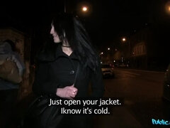 Dark Haired Woman Takes Stranger's Full Load In Public