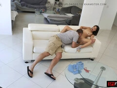 Grosser schwanz, Geschnappt, Aufs gesicht abspritzen, Frau, Masturbation, Dürr, Eng, Titten