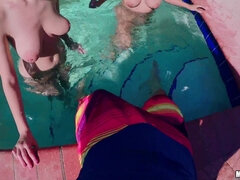 デカパイ, フェラチオ, 巨乳な, 自然山雀, 現実, 赤毛, 三人, オッパイの