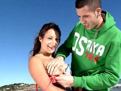 Strand, Grosser schwanz, Paar, Französisch, Hd, Zierlich, Muschi, Strümpfe