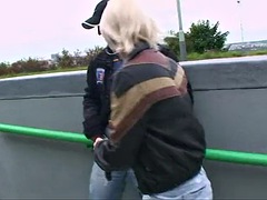Blonde has sex on the road!