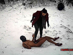 Luna the dominatrix - boot domination in the icy snow (Sadistic Queens) full clip