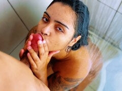 Amateur blowjob, big ass, cum on her face