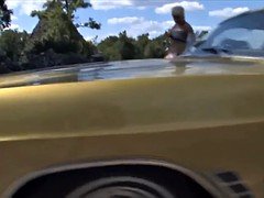 Petite sucette et strip sur le capot de la voiture