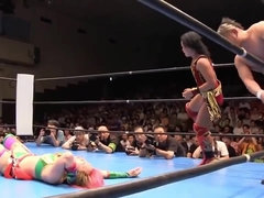 Asian female wrestler gets fucked hard on the stage