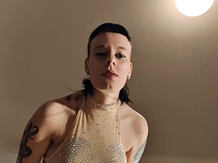 POV sexy dominatrix stomping cock in pantyhose part 1