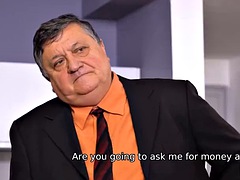 Daddy4k. For money a fat man fucks his stepsons girlfriend in front of a poor fellow