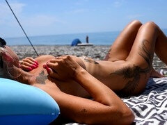 Playa, Rubia, Gafas, Enorme, Al aire libre, Público, Ruso, Tatuaje