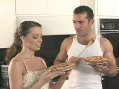 Vanessa Lane splits a pie with her boyfriend before sharing his big cock