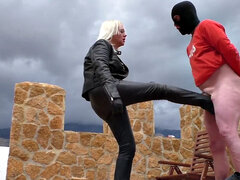 CBT femdom trampling and cock spanking