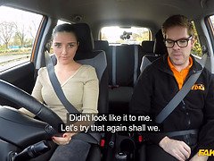 British teen Cute Teens gets her tight pussy drilled while driving instructor watches in HD