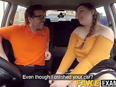 English BBW rides her driving instructors big fat cock