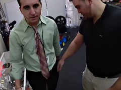 Dirty pawnshop customer fucked in threesome in anal hole