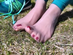 Leie, Fetisch, Fußfetisch, Masturbation, Nylon, Im freien