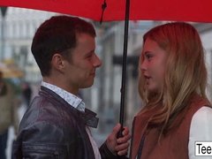 big-titted blonde teen entices him in a white sundress