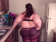 Kitchen striptease followed by plowing myself on the counter