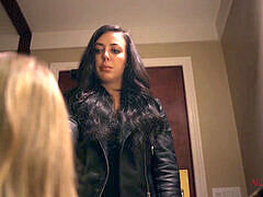 Hot brunette lesbian enjoys hairy tribbing with an aggressive twist