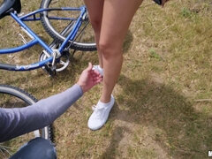 アメリカ人, フェラチオ, 茶髪の, チン, ラティーナ, アウトドア, ティーン