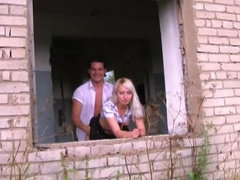 Young dude screws a wonderful blonde darling in an abandoned house