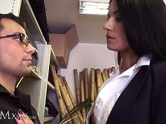 デカパイ, フェラチオ, 茶髪の, なめる, 淫乱熟女, 母, 磨き, オマンコ