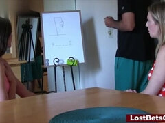 Sexy Brunettes Ashley and Aften Play Strip Hangman with Matt