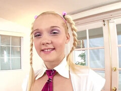 Mindy Belle - A white girl with pigtails and a huge cock - POV blowjob and cum swallowing