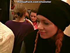 Foxy girl sucks cocks in the restaurant