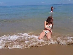 Amateur, Playa, Bikini, Lesbiana, Al aire libre, Público, Adolescente, Camara web