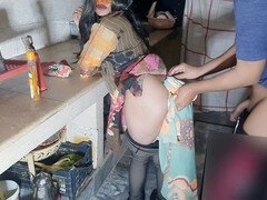 アナル, アジア人, デカ尻, 自家製, インド人, キッチン, メイド, 母