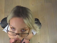 Blonde Milf Secretary Sucks Her Boss And Gets Covered In Cum On Her Glasses
