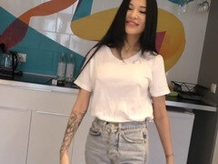 Aziatisch, Pijpbeurt, Schattig, Huisgemaakt, Likken, Klein, Kousen, Slet