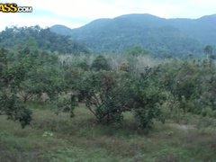 Bikini, Morena, Masturbación, Al aire libre, Público, Tragarse