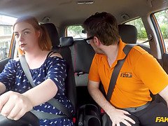 Redhead harley morgan takes a hard pounding in a car & swallows every drop - Fake Driving School