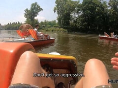 Hot busty girlfriend cheating & fucking outdoors for quick money - titjob