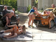 Auto, Schwanz, Hardcore, Orgie, Im freien, Party, Öffentlich, Rau