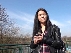 Public Agent Russian waitress penetrated outside in public