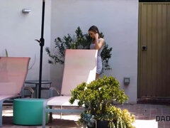 捕まる, 爸, Hd, なめる, プール, オマンコ, 剃毛, ティーン