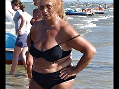 ビーチ, お婆さん, 熟年, 淫乱熟女, 公共