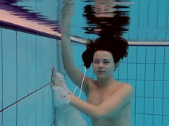 White dressed tight shaggy chick Katy Soroka underwater